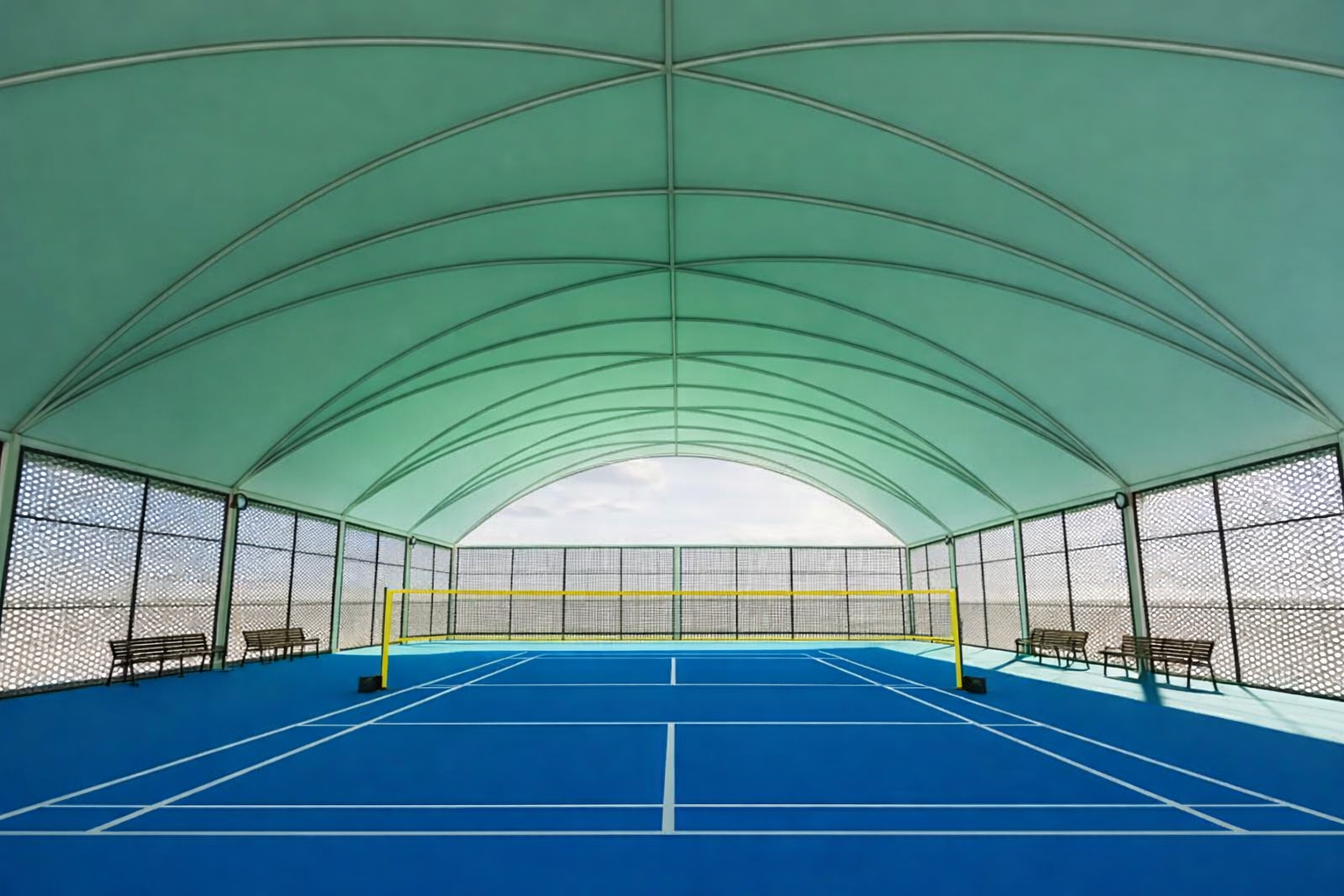 Atap Membrane Lapangan Tenis Desain Pemasangan