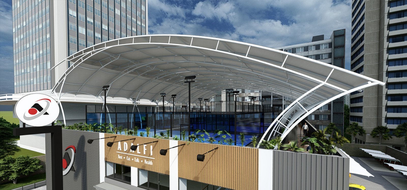 Konstruksi Kanopi Membrane Lapangan Padel Profesional