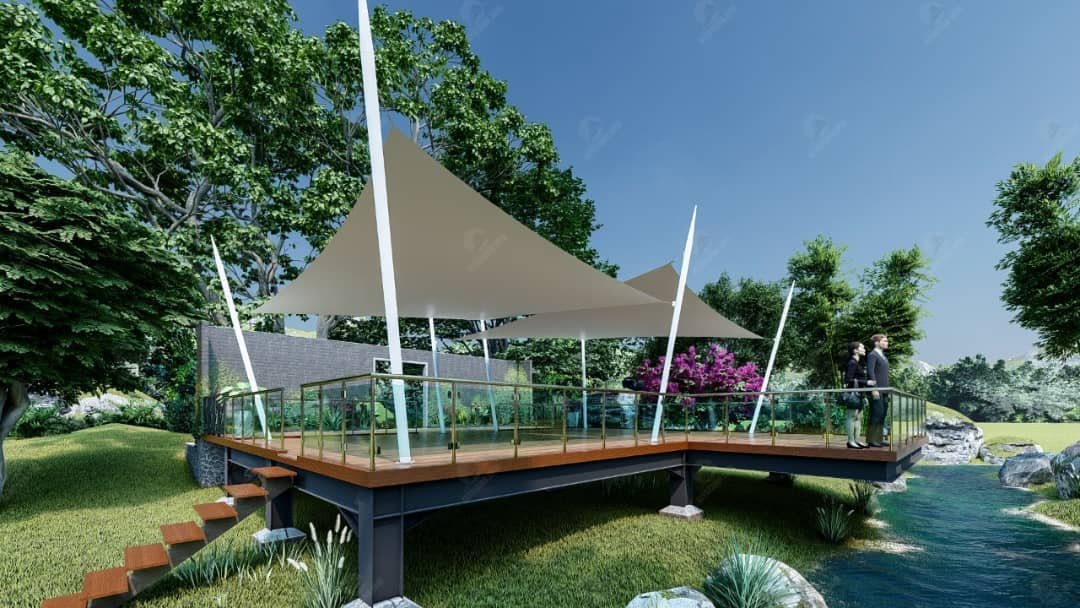 Simulasi Desain 3D Kanopi Membrane Model Layang